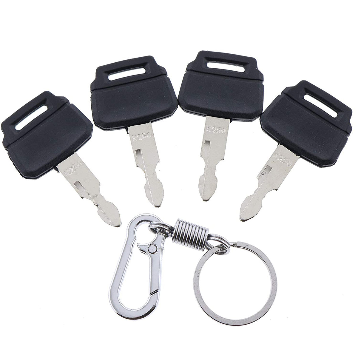 4X Heavy Equipment Ignition Keys #K250 2420WL2420 with Key Chain Compatible with Kobelco New Holland Case Yutani Excavators Kawasaki Loader - KUDUPARTS