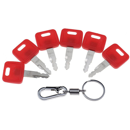 Ignition Keys with Key Chain #H800 Compatible with John Deere Excavator Case Dozer Fiat Hitachi New Holland AT194969 AT147803 4286465 - KUDUPARTS