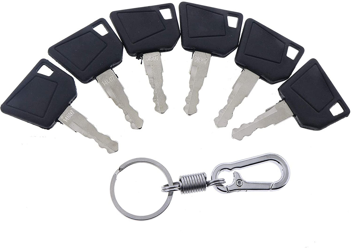 6X Ignition Keys #14607 with Key Chain 701/45501 333/Y1374 331/26790 for JCB 3CX Bomag Dynapac Terex Vibromax NH Ford Moxy Wacker Neuson Hamm Volvo Mini Excavator Bomag Cat New Holland - KUDUPARTS